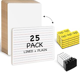 Ohuhu 25-Pack 9x12" Double-Sided Dry Erase Boards - Lined/Plain Mini Whiteboards Class Set with Markers & Erasers for Classroom