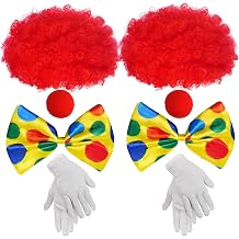 2Pack Clown Costume Red Wig Nose Accessories for Men Women Adult
