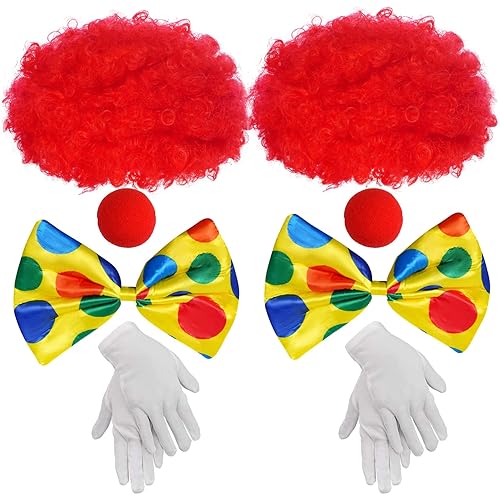 jiebor Juego de 2 disfraz de payaso rojo, accesorios para la nariz, pajarita, guantes blancos para fiestas de Halloween, carnavales, juegos de