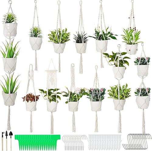 Colgador de macramé para plantas de macramé para interiores y exteriores, decoración bohemia para habitación, soporte decorativo para plantas