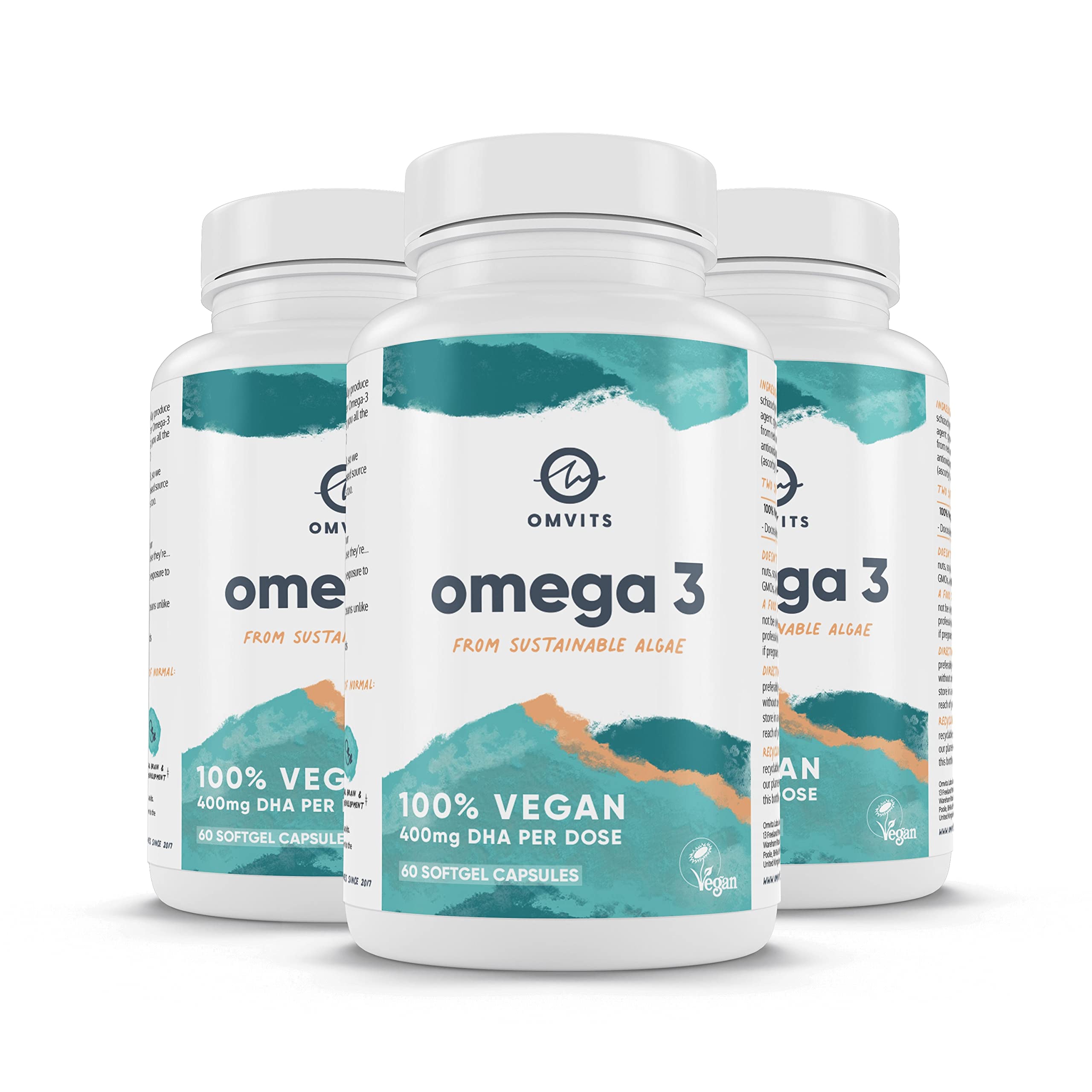 Omega 3 Vegan Algae Oil Capsules High Dose - 180 Easy Swallowing Capsules - Sustainable Plant-Based Alternative to Fish Oil - 100% Vegan Omega 3 Oil - Digestible for the Stomach - Omvits