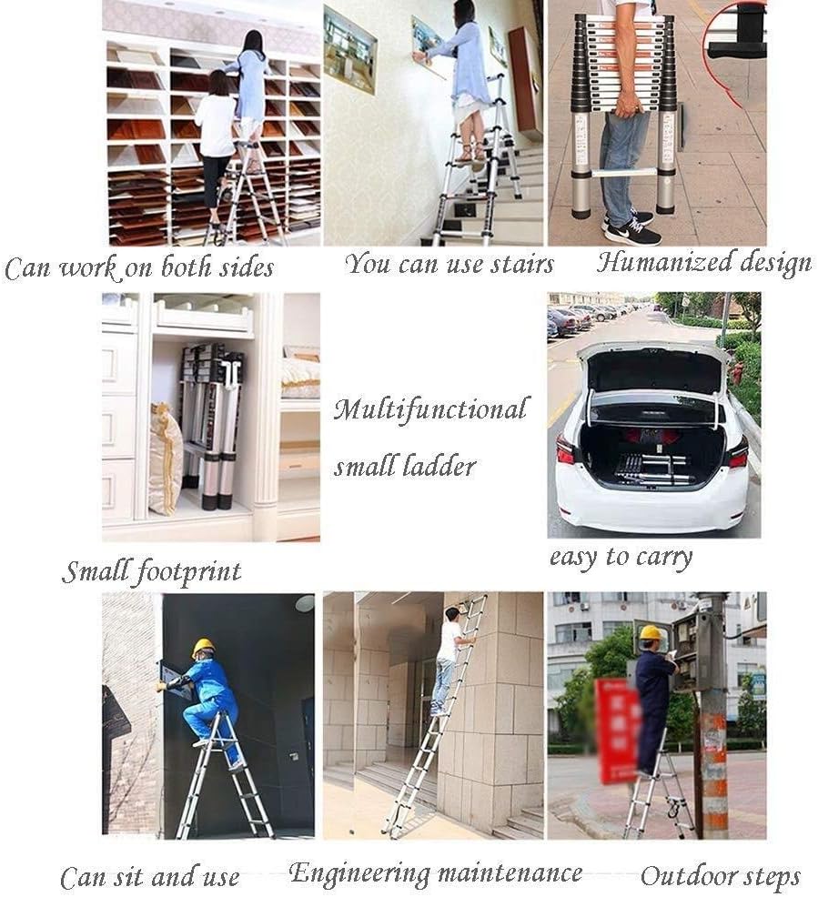Telescoping Extension Ladder, Telescoping Ladder Extension Ladders Step Ladders Telescoping Ladders, One Button Retraction Extension Ladder Multi-Purpose Widened Non-Slip Pedal Mor