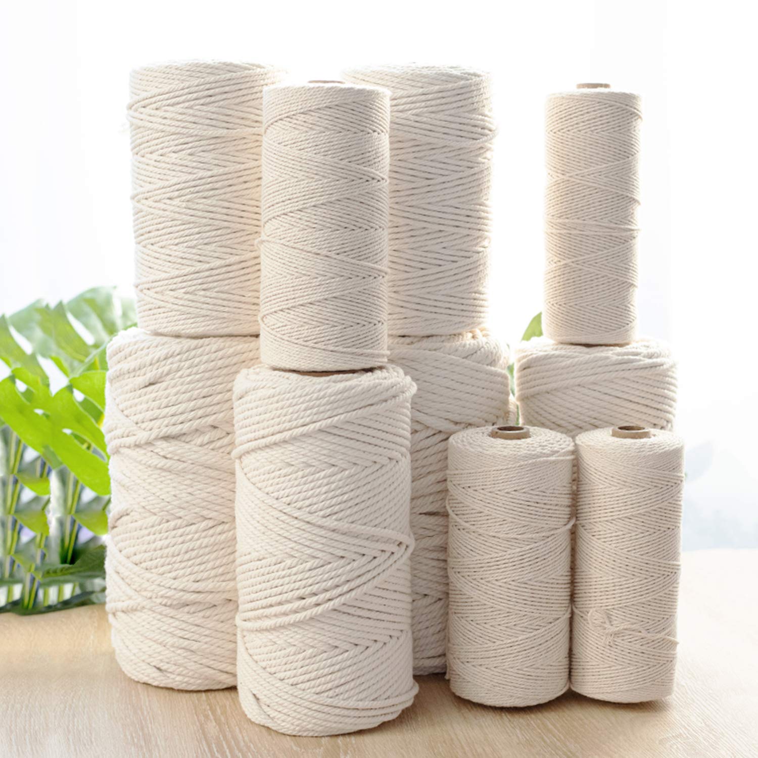 Corda in cotone macramè, corda in macramè in cotone naturale 2mm 3mm 4mm 6mm, cavo in cotone resistente e resistente per artigianato fai-da-te, arazzo fatto a mano 6mm-100m