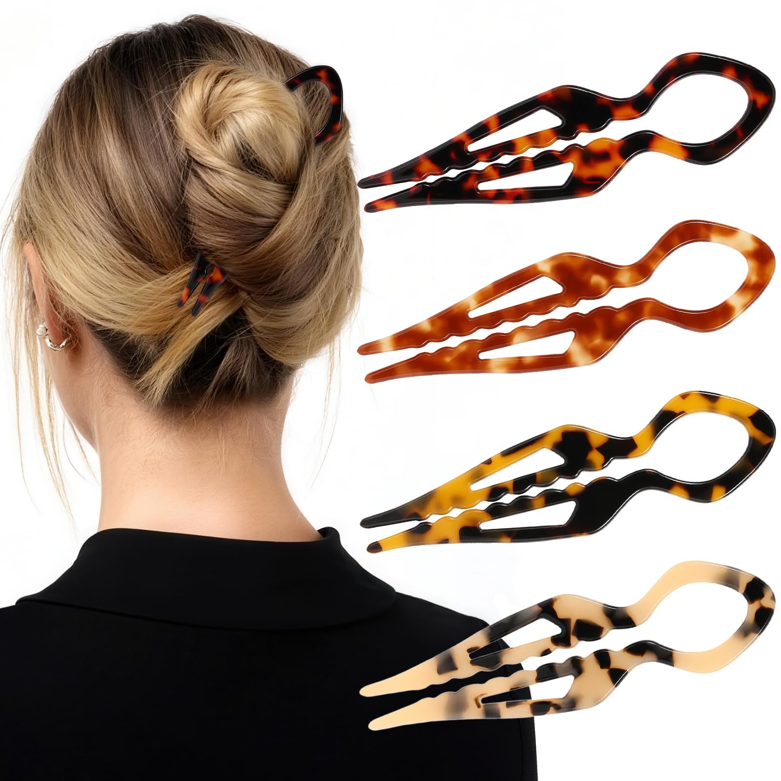 Photo 1 of ** JUST 2** 2PCS Prestige French Hair Pins for Women - 4.33” Large Tortoise Shell Hair Pin for Updos Chignons & Buns-Acetate French Twist Pin, Strong Hold Hair Clips All-Day, Hair Styling for Thick Hair