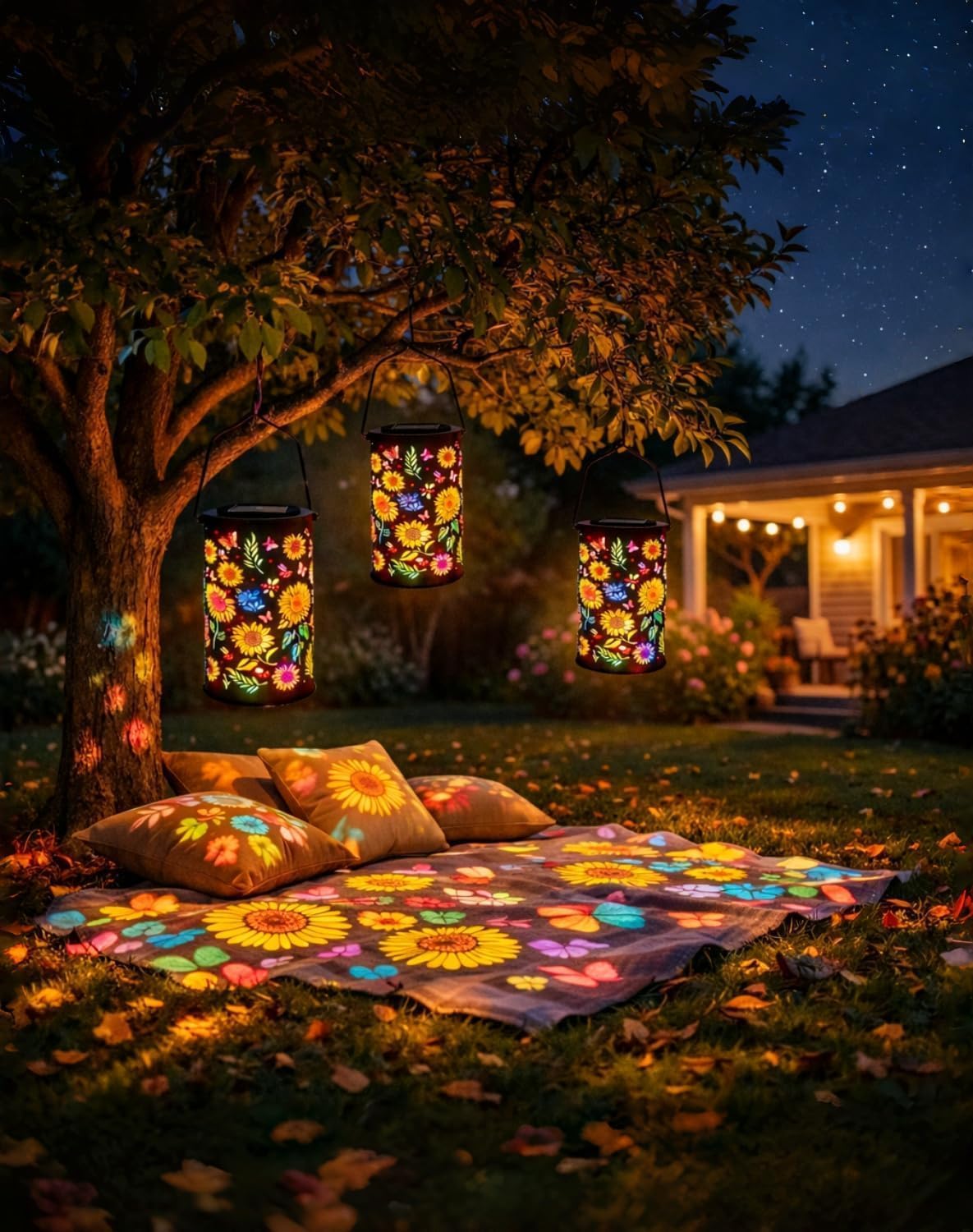 Sunflower Glow Solar Garden Lantern, Colorful Sunflower Glow Solar Garden Lantern, Sunflower Solar Lantern for Patio, Yard, Garden Pathway Decor (2Pcs A)