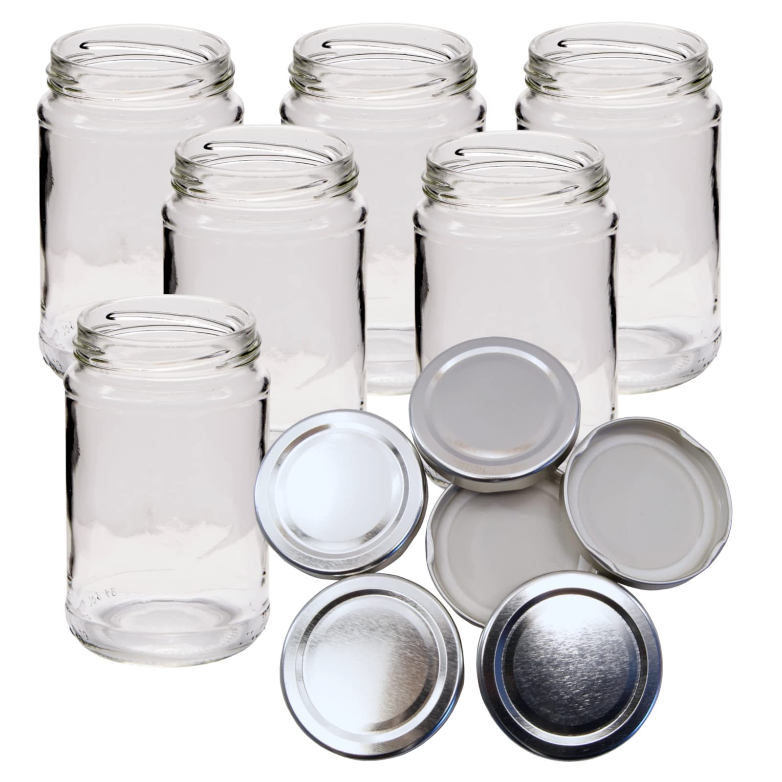 Jam Jars - Pack of 6 x 1lb / 380ml Capacity - with Silver Twist Off Lids - (Choice of Lid Colours)