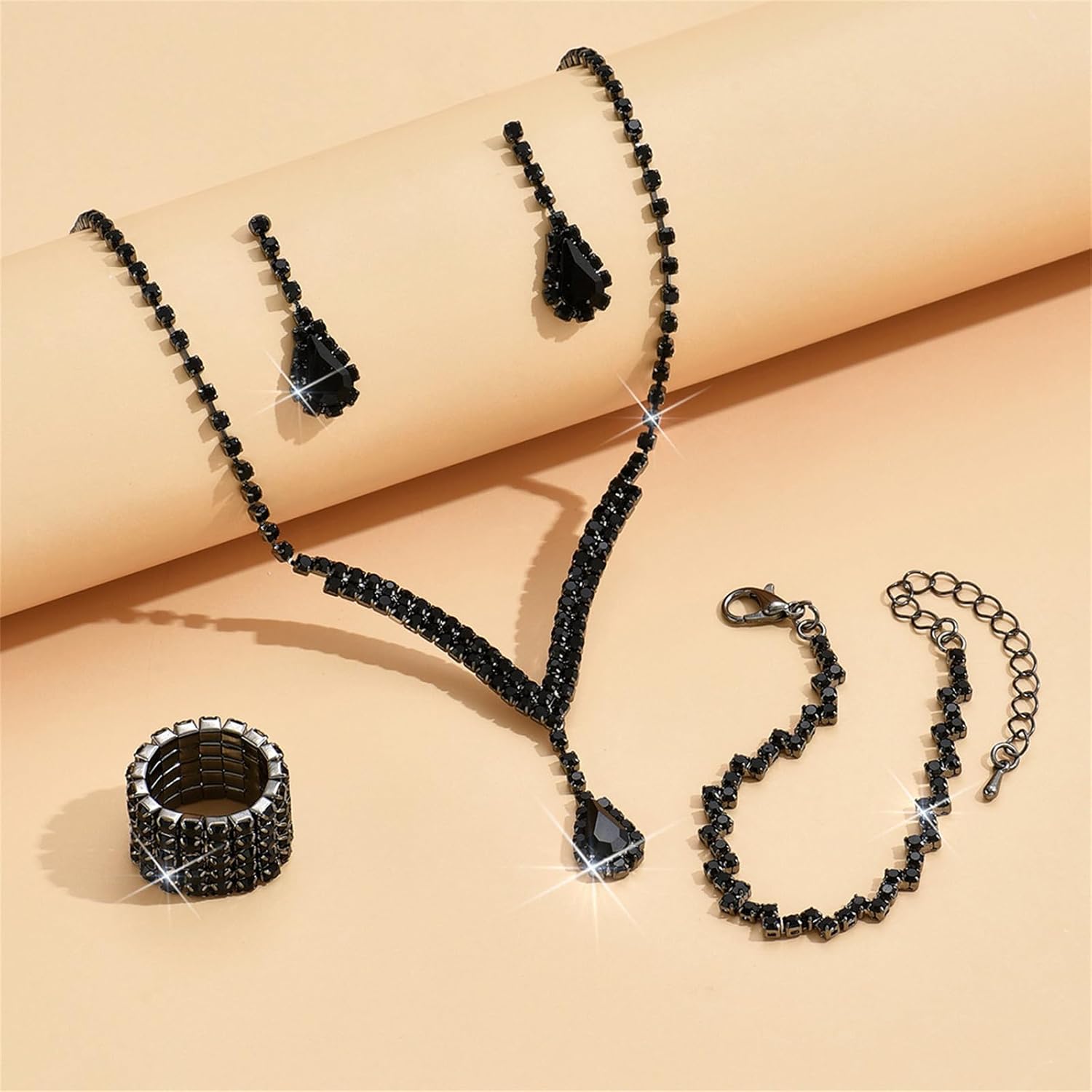 4Pcs Set Wedding Sets for Brides Bridesmaid Statement Choker Necklace Earrings Bracelet Set Bridal Wedding Prom Accessories for Women - Image 4