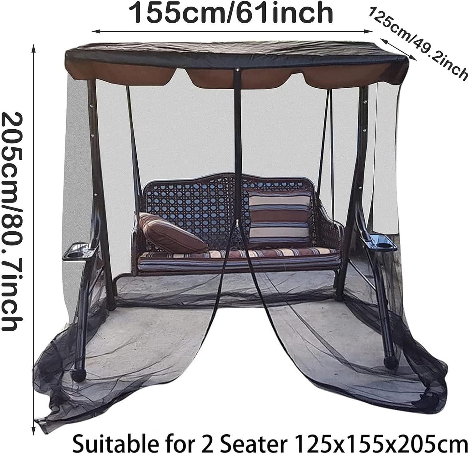 Mosquito Netting for Swing/Patio, Outdoor with Zipper Opening and roof Waterproof Tent, Porch Swing Mosquito net/Netting(2 Seater 49.2x80.7x80.7inch)