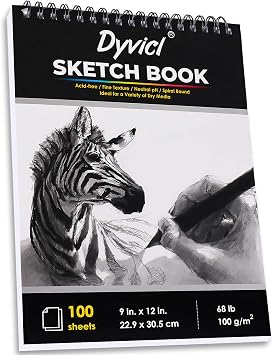 Dyvicl Sketch Pad 9"x12" Sketch Book Set, Pack of 2, 100 Sheets Each68 lb/100gsm, Spiral Bound Acid Free Drawing Paper for Graphite Pencil, Colored Pencil, Charcoal, Soft Pastel