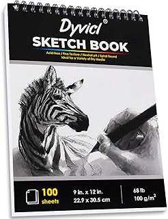 Dyvicl Sketch Pad 9"x12" Sketch Book Set, 100 Sheets (68 lb/100gsm), Spiral Bound Acid Free Drawing Paper for Graphite Pen...