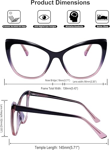 Miniatura 6 de FEISEDY Trendy Cateye TR90 - Bisagras de resorte con bloqueo de luz azul, gafas para computadora para mujer, B2676