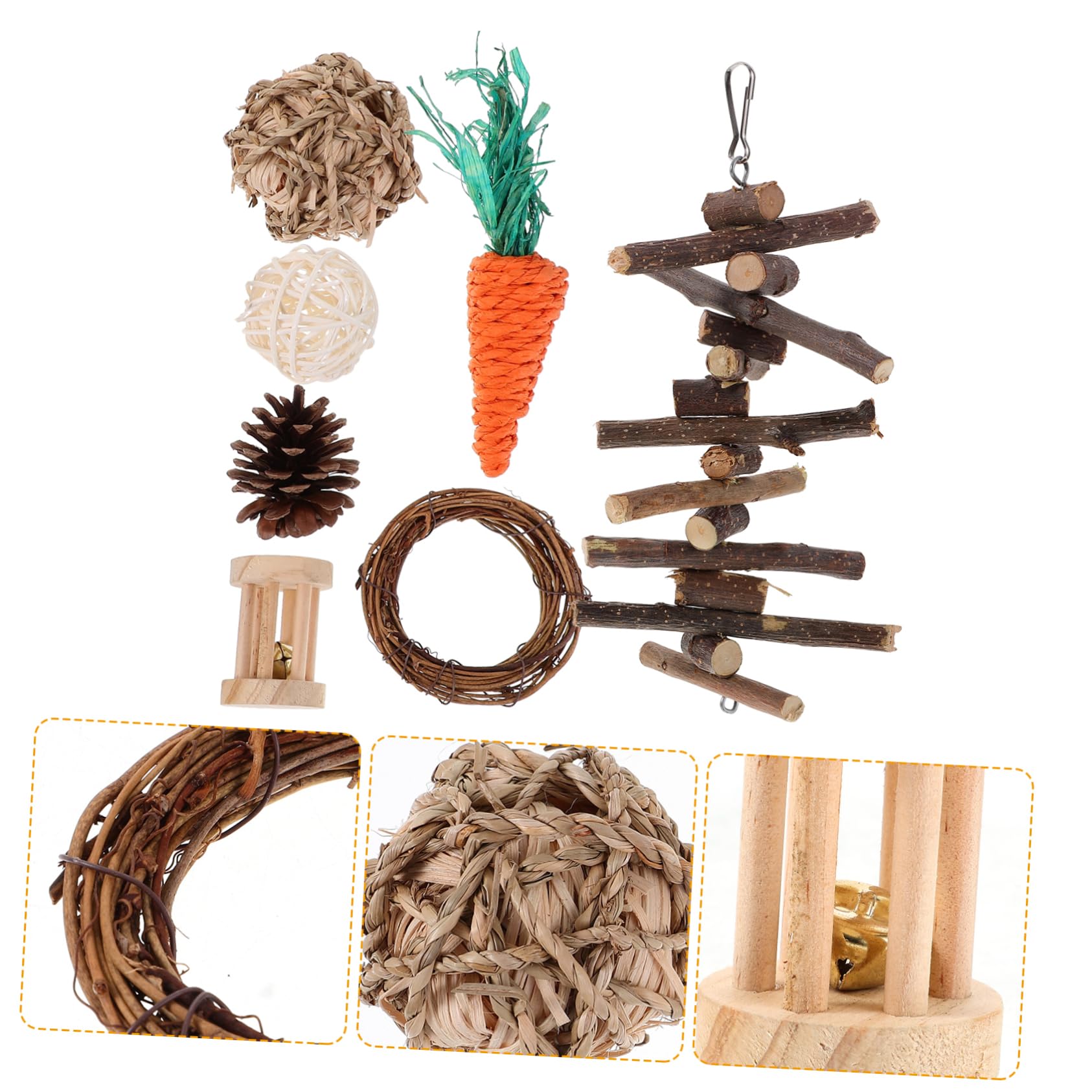 INOOMP 3stücke Hamster Spielzeug Aus Holz Und Rattan Teiliges Kauspielzeug Für Kleine Tiere Wie Hamster Meerschweinchen Und Ratten Inklusive Molarring Und Spielzeugball Zur Zahnpflege