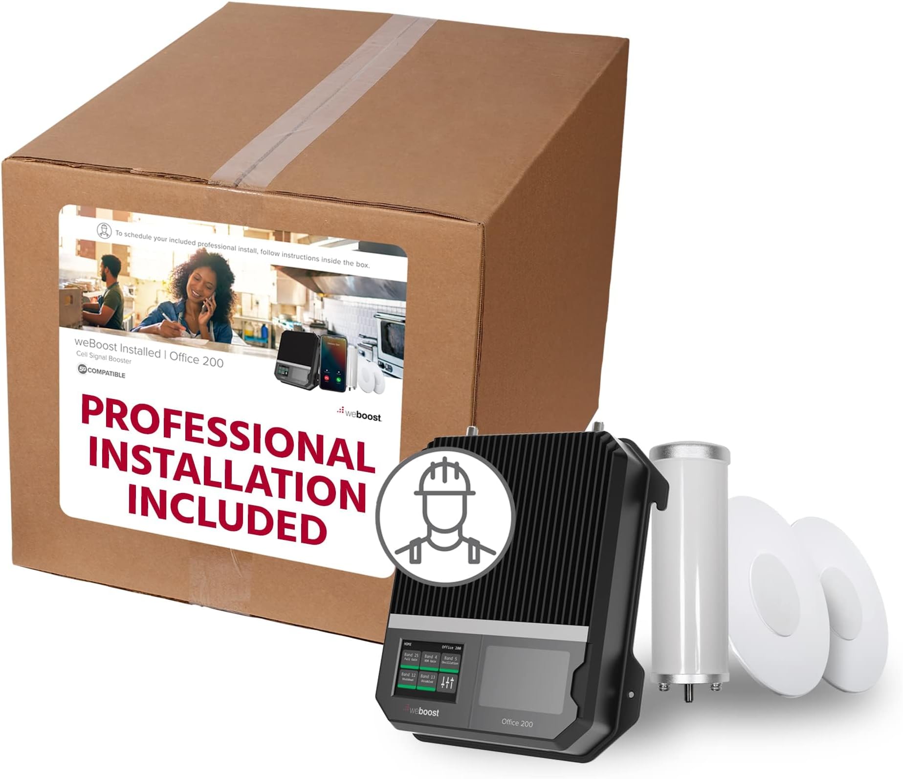 weBoostInstalled Office 200 Cell Phone Signal Booster | 5G/4G LTE | 72 dB | All U.S Carriers - Verizon, AT&T, T-Mobile & More | Up to 12,000 sq ft | FCC Approved | Installation Included | 473047