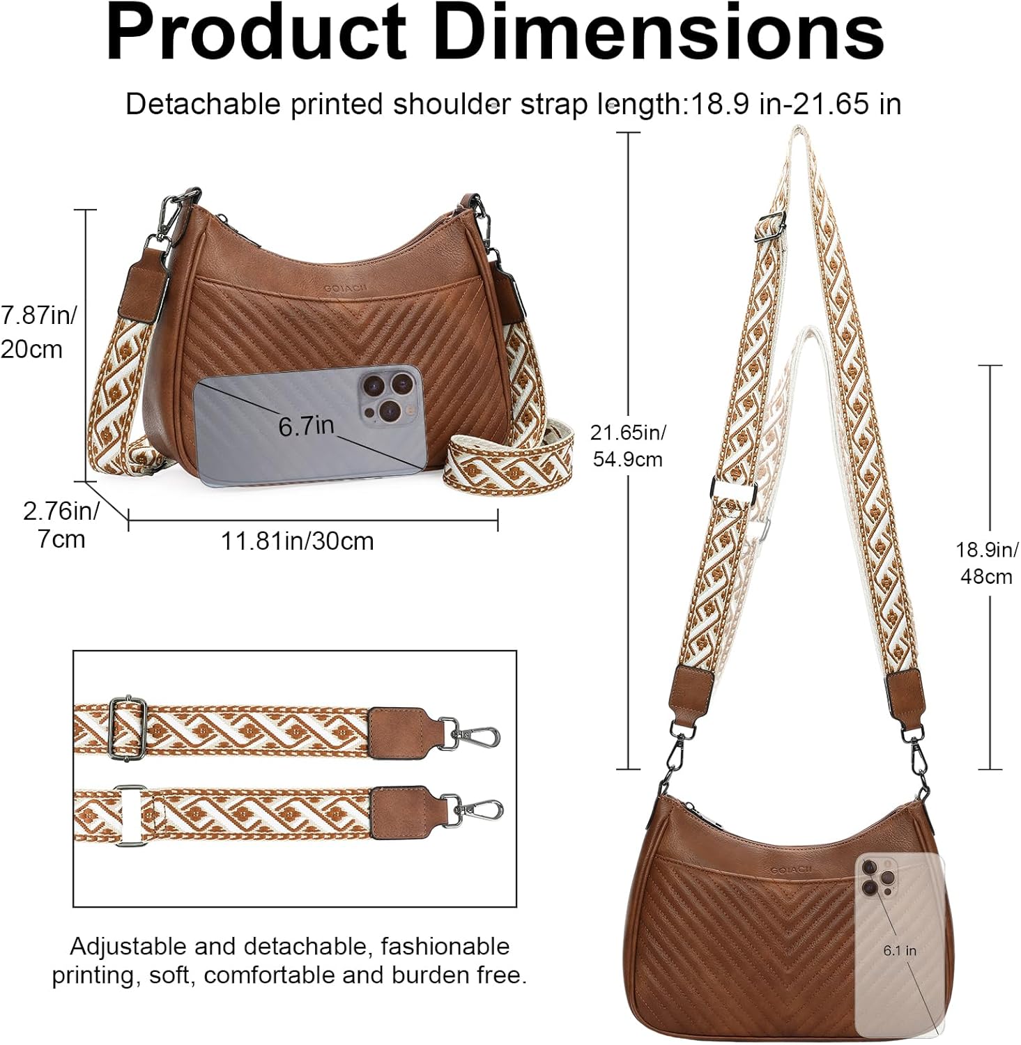 GOIACII Quilted Leather Purse Crossbody Bags for Women Medium Hobo Handbags with Wide Shoulder Strap - Image 5