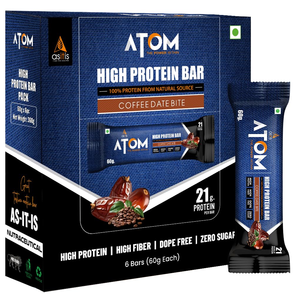 Asitis Nutrition Atom High Protein Bar,20Gm Protein,Zero Transfat,Zero Added Sugar,Whey Protein Concentrate, Isolate & Hydrolysate As Protein Source,Pack Of 6 (60Gm X 6), Coffee Date Bite-image-17