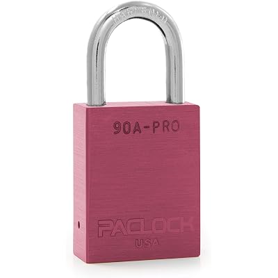 PACLOCK's 90A-PRO Padlock, 1/4" Diameter Hard. Steel Shackle, 1-3/16" Tall, High Performance 7-Pin Cylinder w/ 1 Key, Keyed Differently, Pink