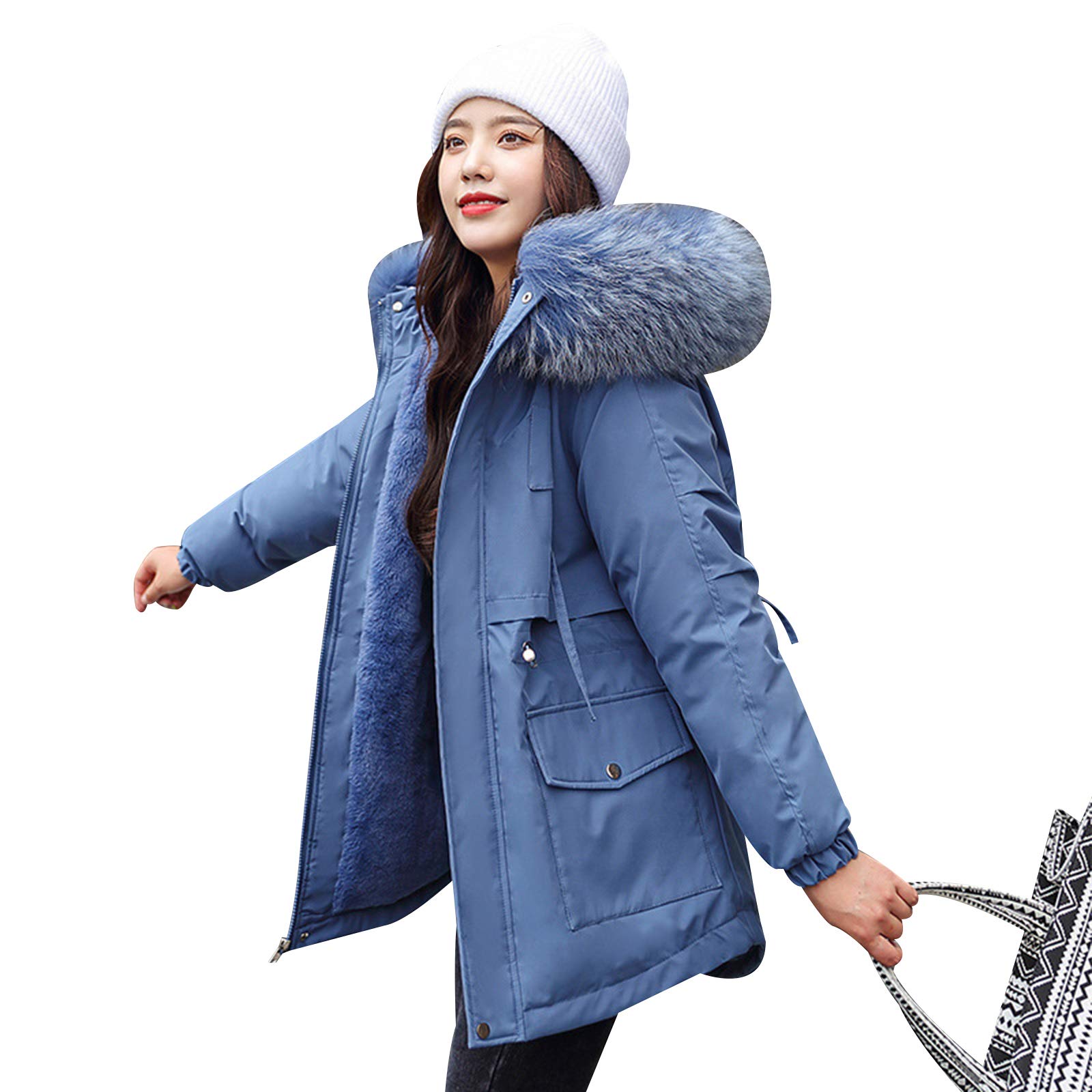 ANUFER Mujer Espesada Chaqueta Parka Cálida Invierno Capucha de Piel Sintética Abrigos