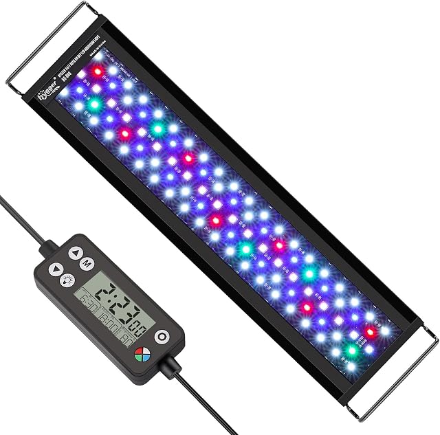 hygger Fish Tank Light, Aquarium LED Light, Full Spectrum Aquarium Light with LCD Monitor, 18W 24/7 Lighting Cycle, 7 Colors, Adjustable Timer,3 Modes for 45-60cm Planted Tank