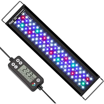 hygger Aquarium LED Lighting, Full Spectrum Aquarium Light with Monitor, 18 W, 24/7 Lighting Cycle, 7 Colours, Adjustable Tim