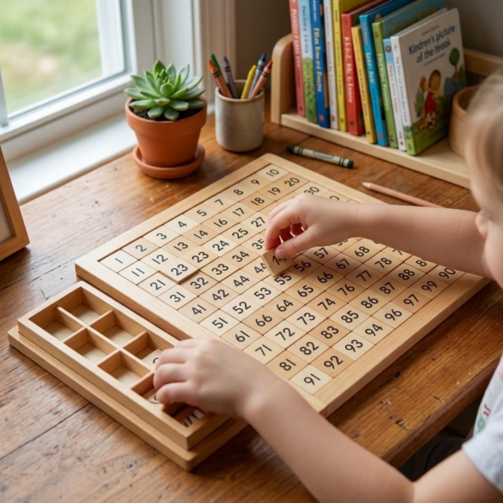 Children Learning Board Tavola Numerica Cento Numeri Quadrata Pannello Conto Puzzle Didattico in Legno di Faggio con Tessere Numerate Lisce per Esercizi Adatta a Bambini Scuola Casa Regalo