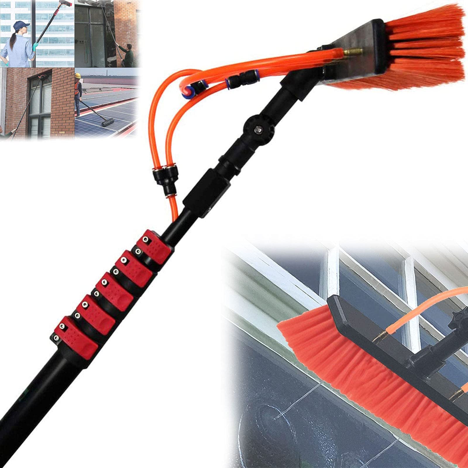 WXPGFEQ Window Cleaning Brush,3-11M Cleaning Photovoltaic and Solar Panels Water/Hose Fed Extendable Pole Window Cleaning Brush Equipment for Cars Caravan Truck Campers and Buses/30Ft/9M