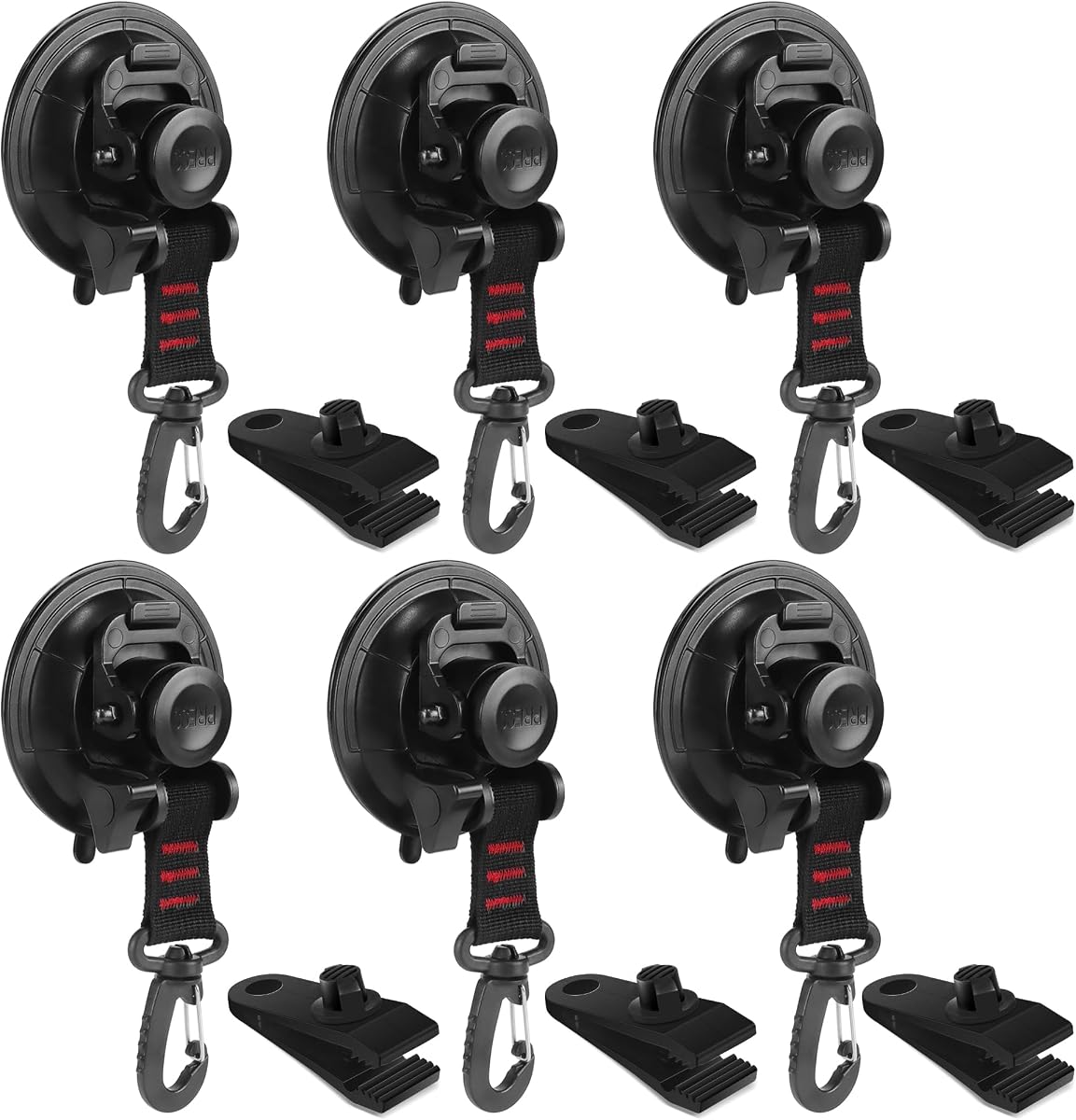 Heavy Duty Suction Cup 6 Pcs Strong Suction Cups with Hooks 6Pcs Tarp Clips | 70 lbs Capacity,Large Diameter 3.55in with Securing Hook Strong Power Deavy Duty Lock Grip for Car Awning Boat Camping