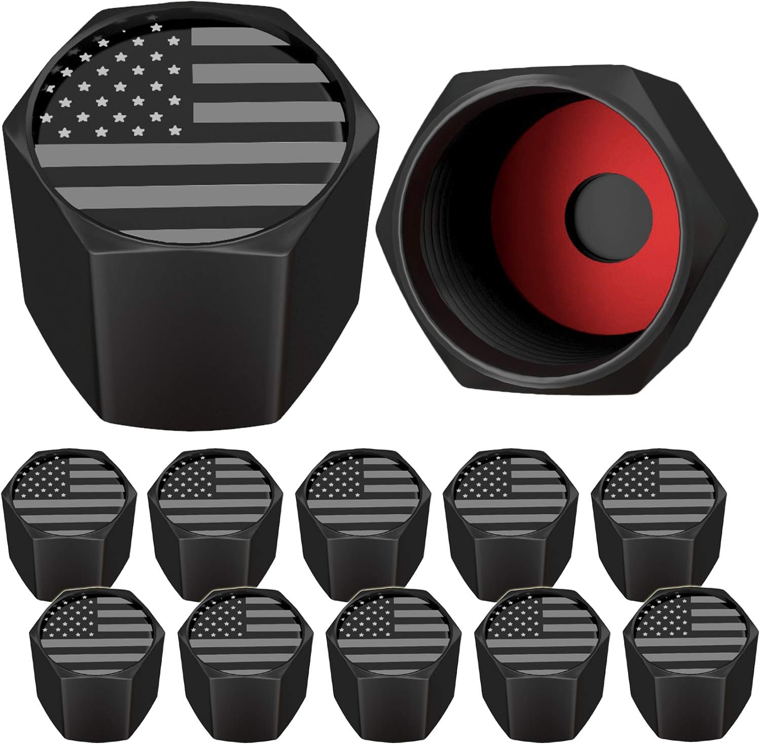 SAMIKIVA American Flag Tire Valve Stem Caps, USA with O Rubber Ring, Universal Stem Covers for Cars, SUVs, Bike, Bicycle, Trucks, Motorcycles, Airtight Heavy Duty (12 Pack) (Black Gray USA (12 Pack)) : Automotive