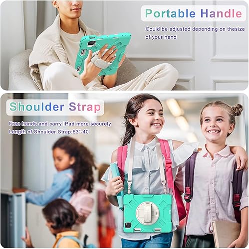 Miniatura 6 de SUPFIVES Funda para iPad Pro 11 2022 con soporte para lápices, funda de silicona a prueba de golpes de grado militar mejorada + asa+correa para el