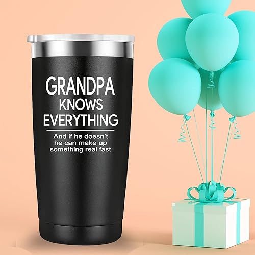Miniatura 3 de Vaso de viaje con texto en inglés "Grandpa Knows Everything" (Grandpa Knows Everything). Regalos divertidos para el Día del Padre, cumpleaños,
