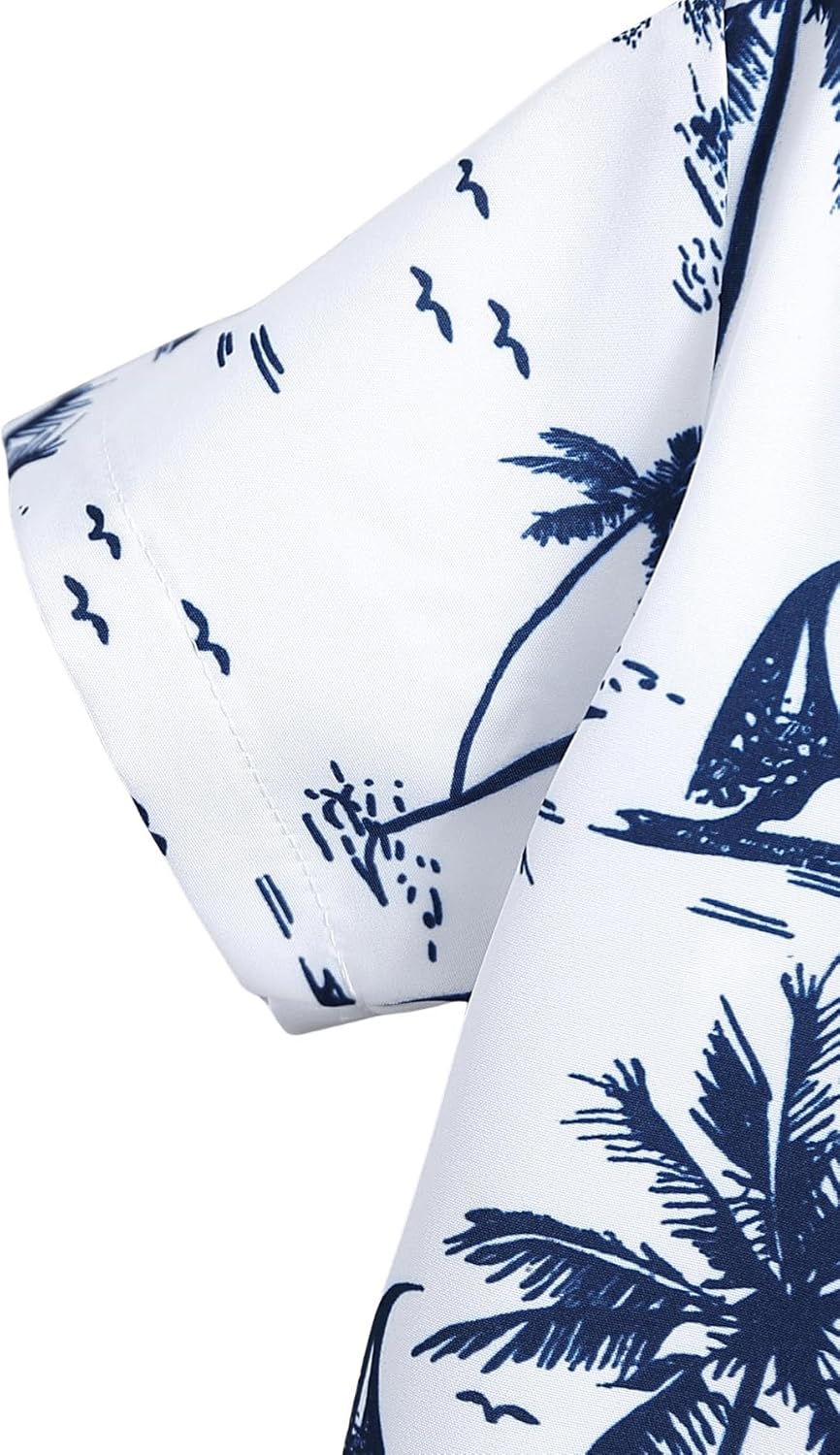 Boy's 2 Piece Boho Outfits Short Sleeve Tropical Button Down Hawaiian Shirt Tops and Track Shorts - Image 5