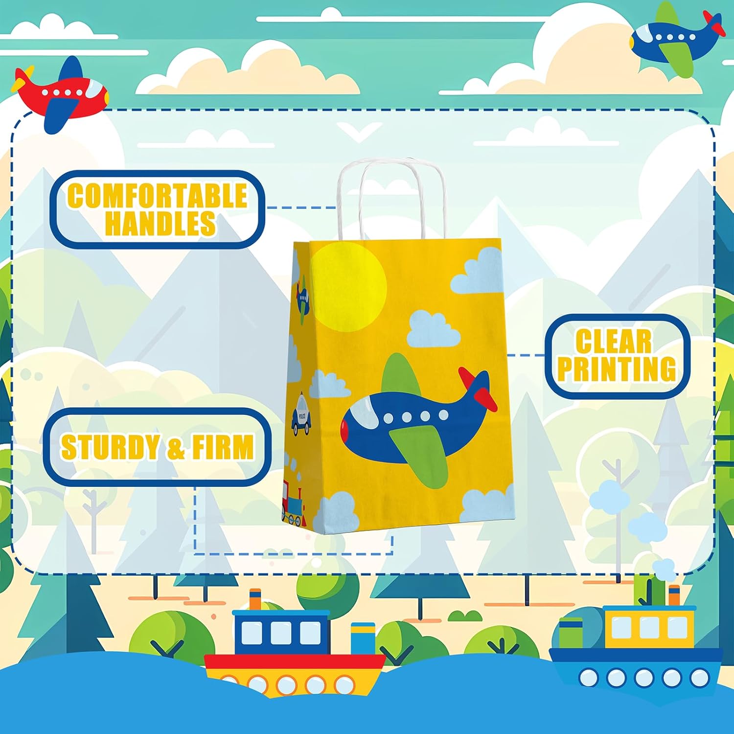 24 Pack Transportation Party Gift Bags, Vehicle Paper Favor Bags with Handles, Transportation Theme Birthday Party Supplies for Kids - Image 2