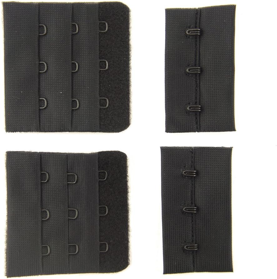 HAND Black Bra Hook and Eye Bra Strap Sew-in Fasteners - 3 Hooks - 45 mm Wide - Pack of 2 Sets