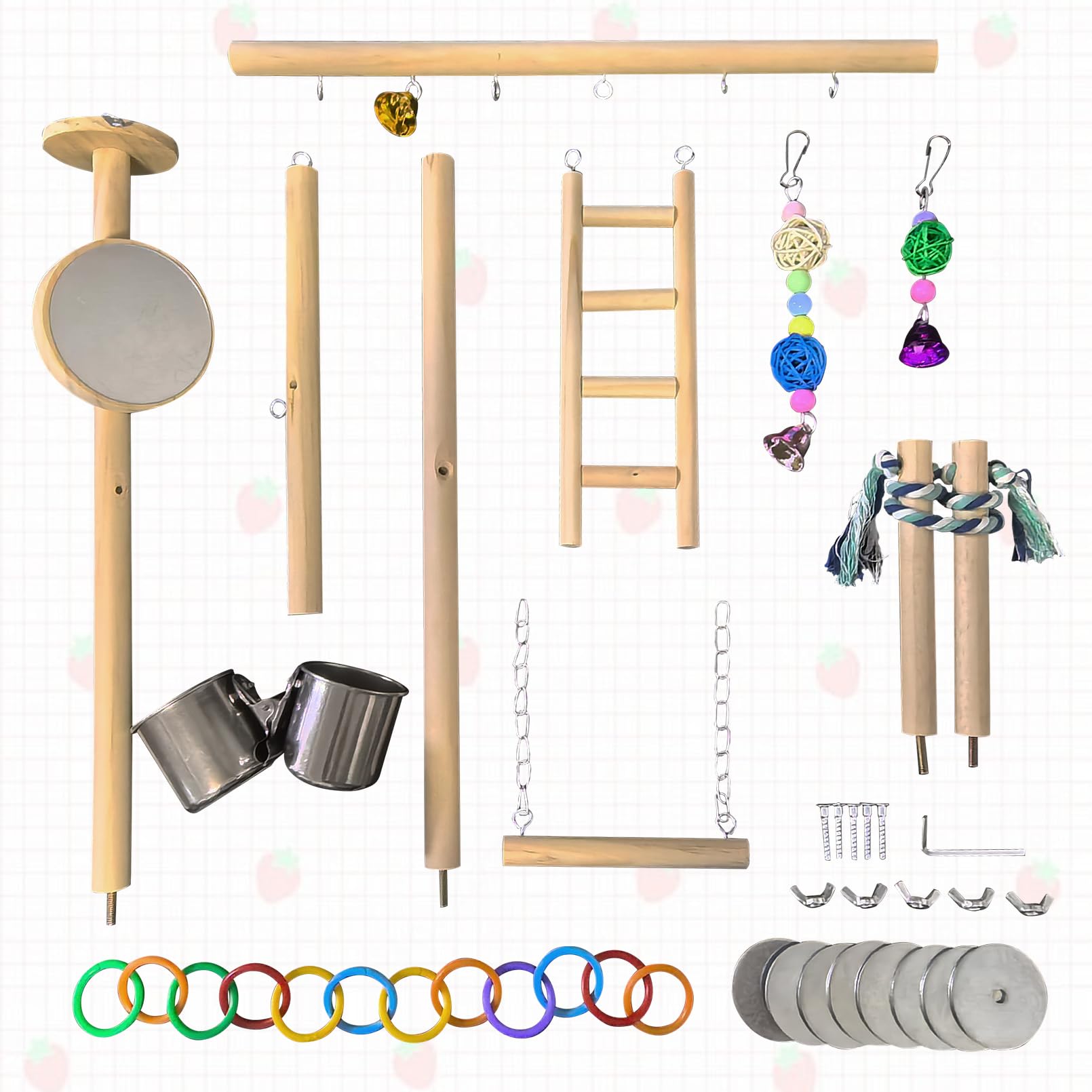 Hamiledyi Kleiner Vogelspielplatz, Naturholz für die Oberseite des Käfigs, Vogelsitzstange für Papageien, Spiel, Fitnessstudio, Spielzeug für kleine Vögel, Papageien, Nymphensittiche, Liebesvögel