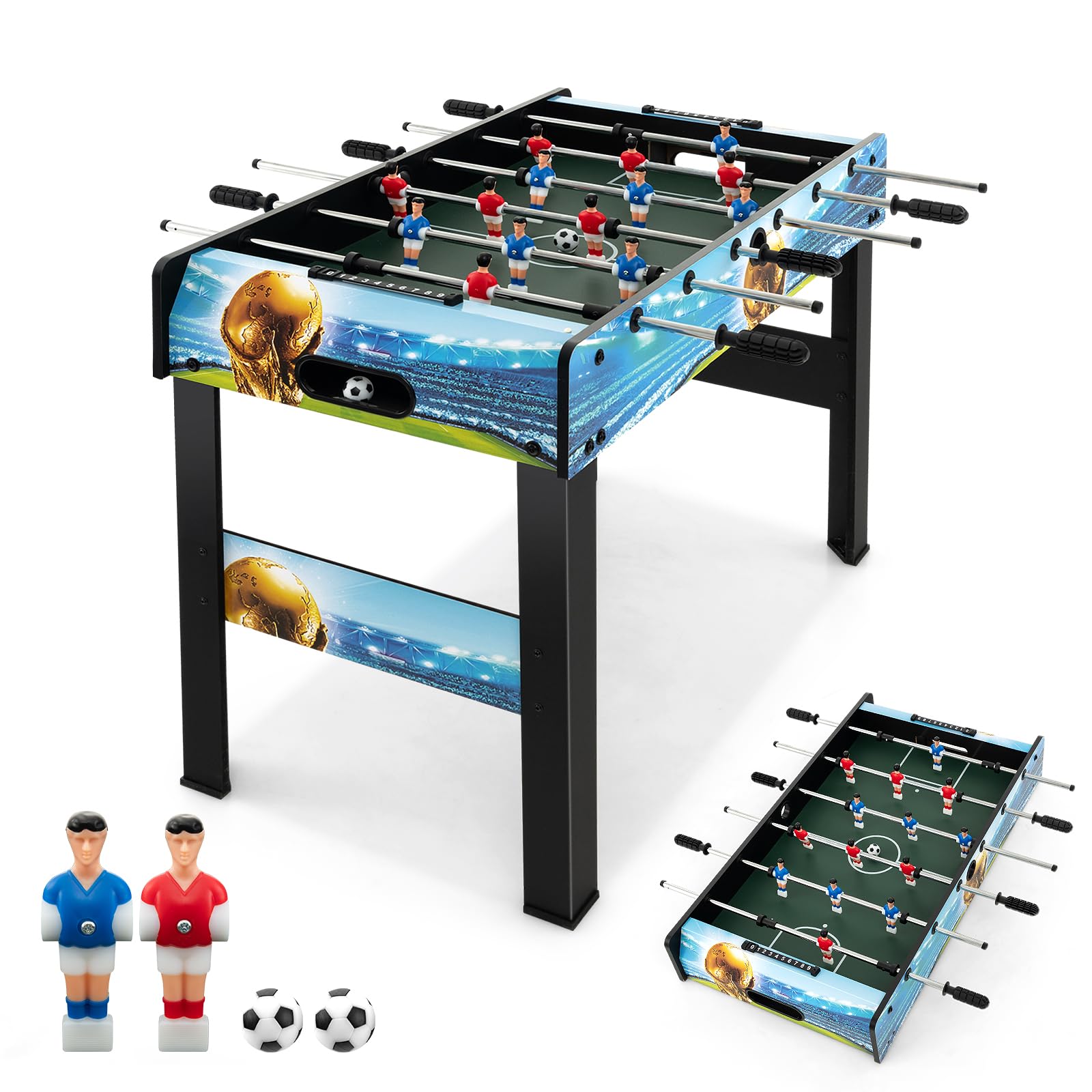 HOMASIS Table de Babyfoot 2 en 1 pour Enfants et Adultes, avec Pieds Amovibles, 2 Balles, 14 Kickers et 2 Compteurs de Points, pour Fêtes et Réunions