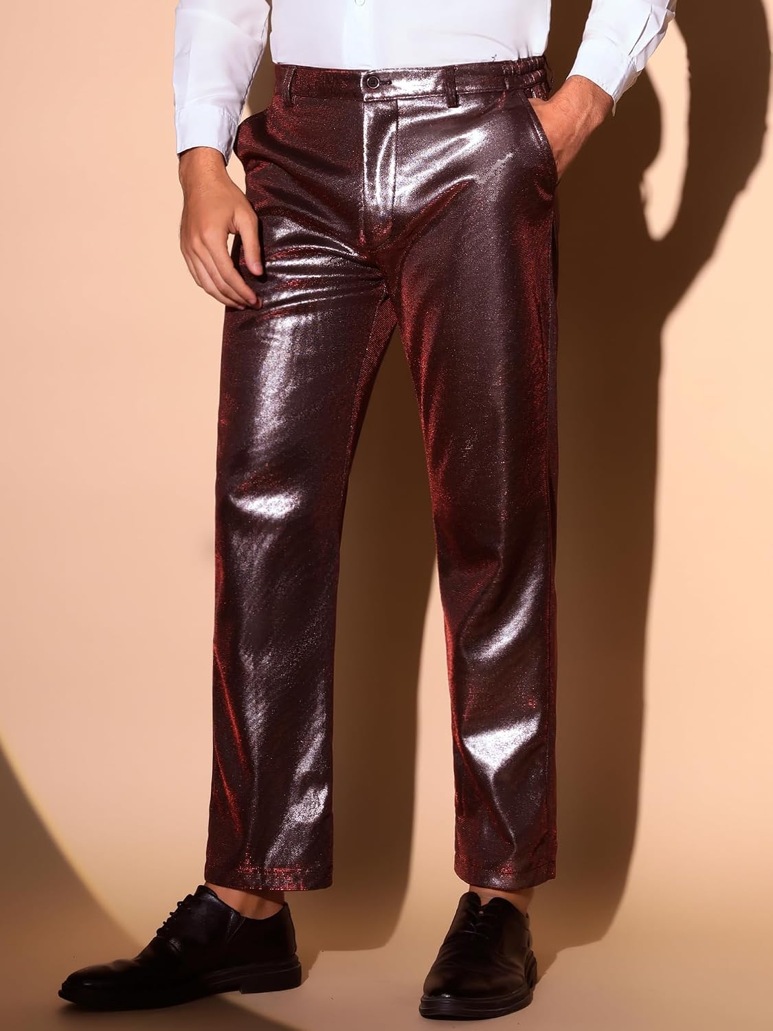Lars Amadeus Metallic Pants for Men's Straight Leg Disco Shiny Faux Leather Trouser