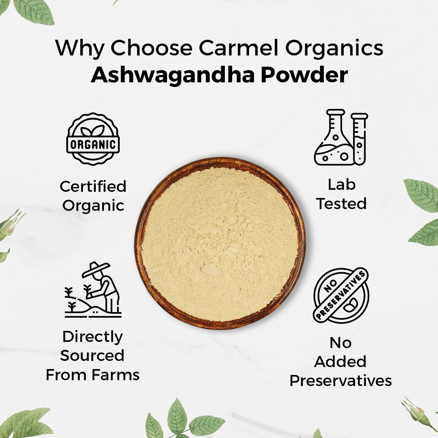 CARMEL ORGANICS Organic Ashwagandha Root Powder (28 Oz or 794g/1.75 Lbs) USDA Certified. Lab Tested, Non GMO & Gluten Free | Withania Somnifera from India