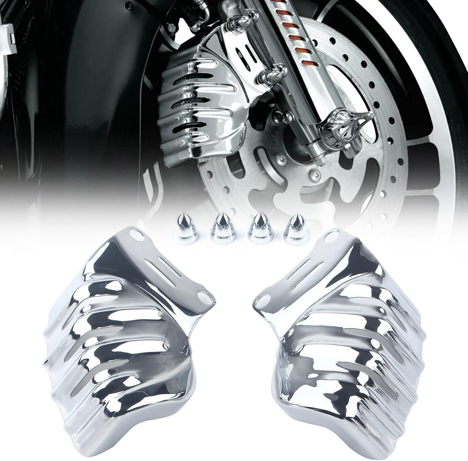 2PCS Chrome Front Brake Caliper Insert Covers Compatible with Harley Electra Glide Road Glide Road King Street Glide FLHR FLHRC V-Rod VRSCA