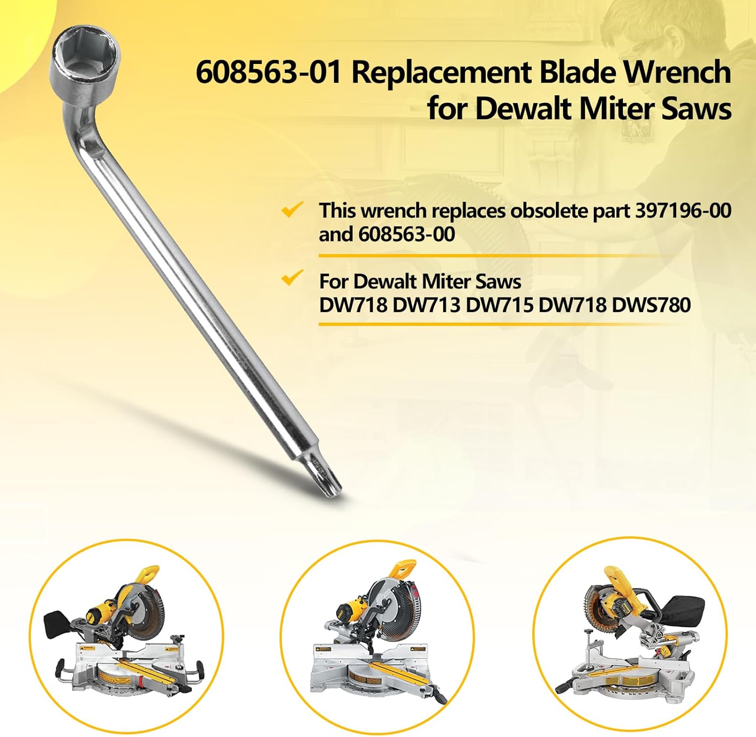 608563-01 Blade Wrench Replacement for Dewalt Miter Saws DWS780 DW706 DW708 DW712 DW713 DW715 DW716 DW717 DW718 Parts for Dewalt Miter Saw Tool