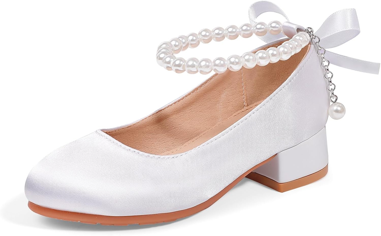 Girls Dress Shoes Toddler Heels Pumps Decorative Pearls Ankle Strap Flower Girl Little Big Kids Mary Jane School Wedding Party Princess Shoes