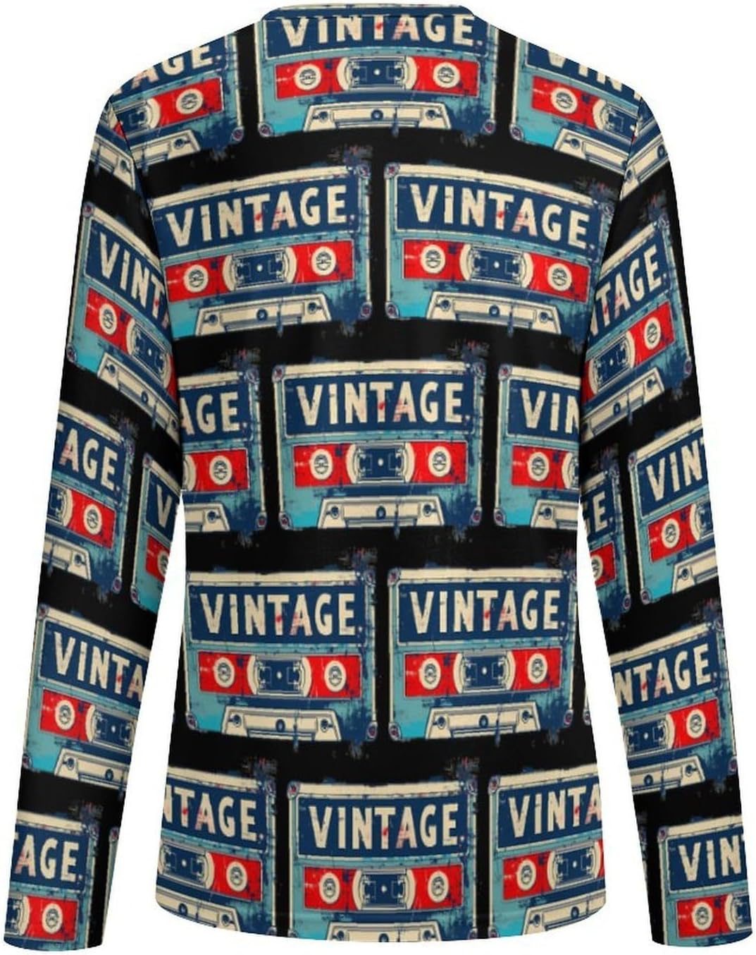 Vintage Tape Women's Pajama Top Sleepwear Pajamas Sleep T-Shirt Long Sleeve Shirt Crewneck Tee