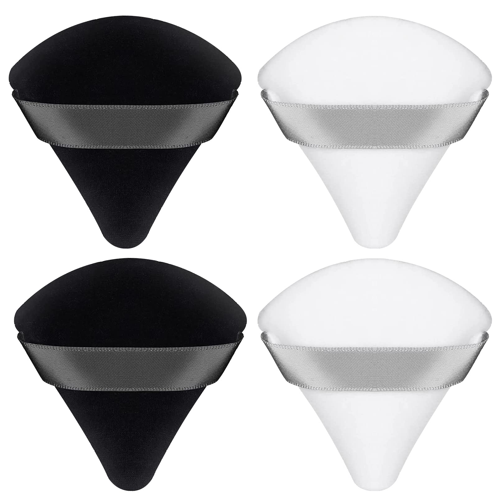4 Pcs Triangle Powder Puff Soft Sponge Reusable Makeup Sponges with Strap for Loose Powder, Body Cosmetic, Foundation - Wet/Dry Makeup Tool, Black and White