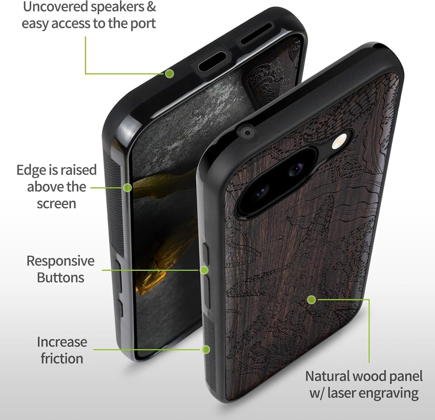 Carveit Magnetic Wooden Case for Google Pixel 9a Case, Wood Artisan Engraved & Soft TPU Shockproof Cover, Compatible with MagSafe Wireless Chargers (Underwater Oasis) Blackwood