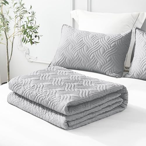 Miniatura 4 de Whale Flotilla Juego de ropa de cama tamaño Queen, edredón suave gris claro, tamaño Queen Matrimonial con 2 fundas de almohada, colcha ligera con