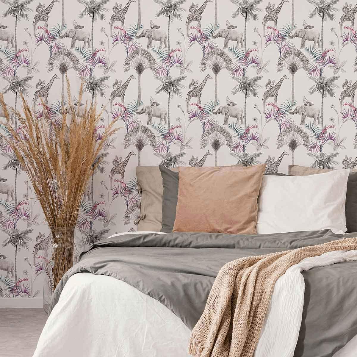 Walls By Me Grey Wildlife Peel and Stick Removable Wallpaper 7784