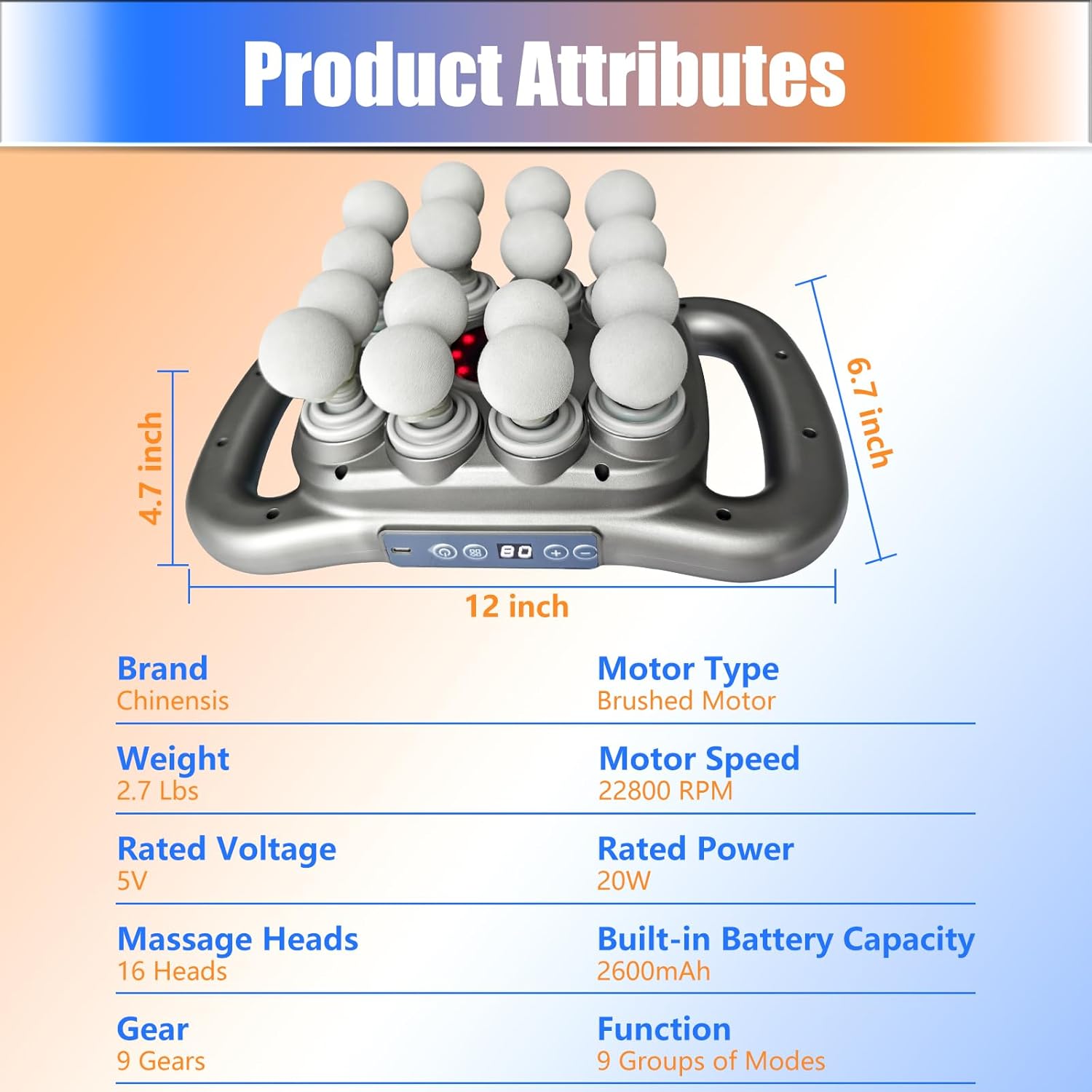 chinensis Massage Gun Deep Tissue Percussion Muscle Massager - 16 Heads 9 Speeds Handheld Electric Body Massager for Athletes, Quiet Fascia Gun for Back Neck Shoulder Pain Relief, Gifts for Men Women - Image 2