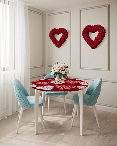 Vista 84 de Mantel redondo ajustable de Navidad para mesa redonda, mantel rojo floral de Navidad, mantel impermeable con borde elástico, mantel circular rojo