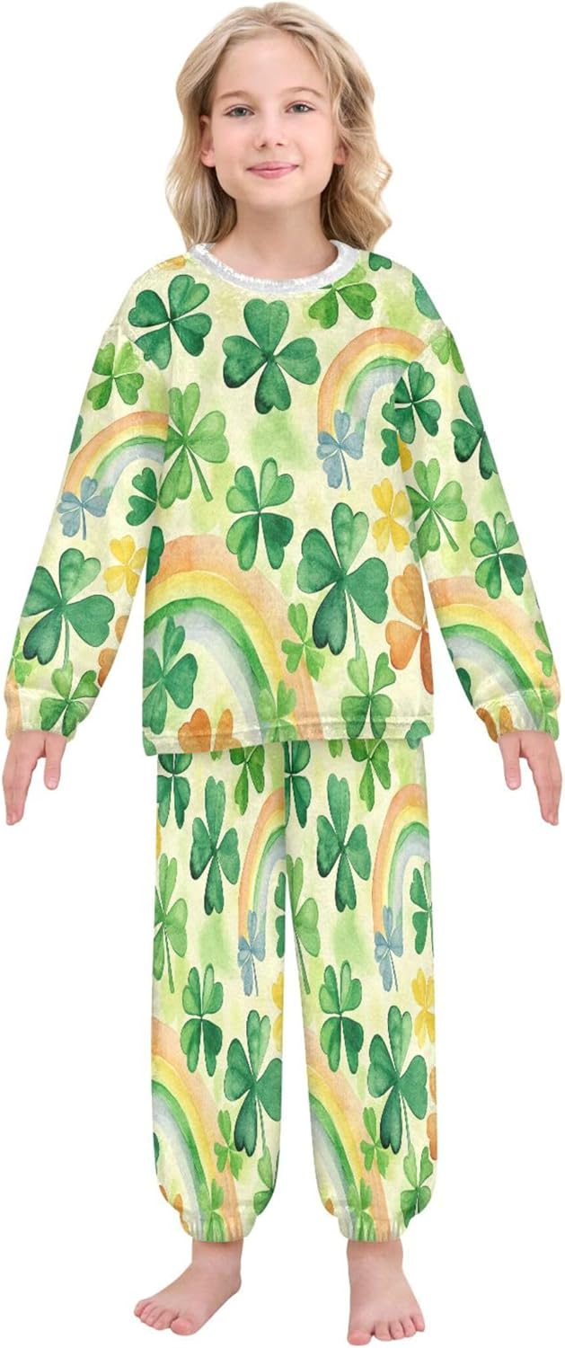 Fleece Pajama Sets Long Sleeve Top with Pants Soft Sleepwear 2 Piece Pjs Set