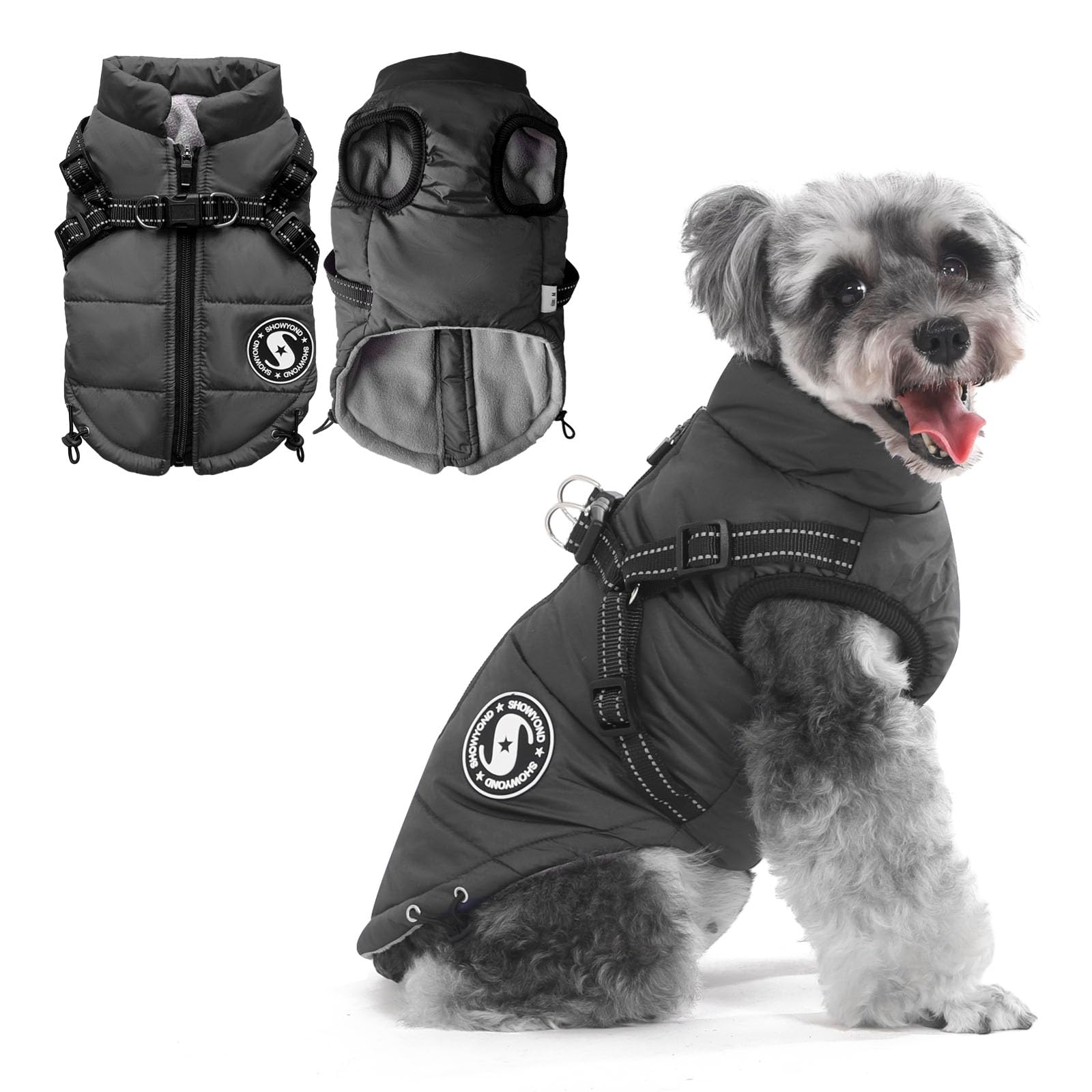 showyond Dog Coats Waterproof Winter Warm Zip Up Dog Coat with Harness Jacket for Puppy Small Medium Large Dogs