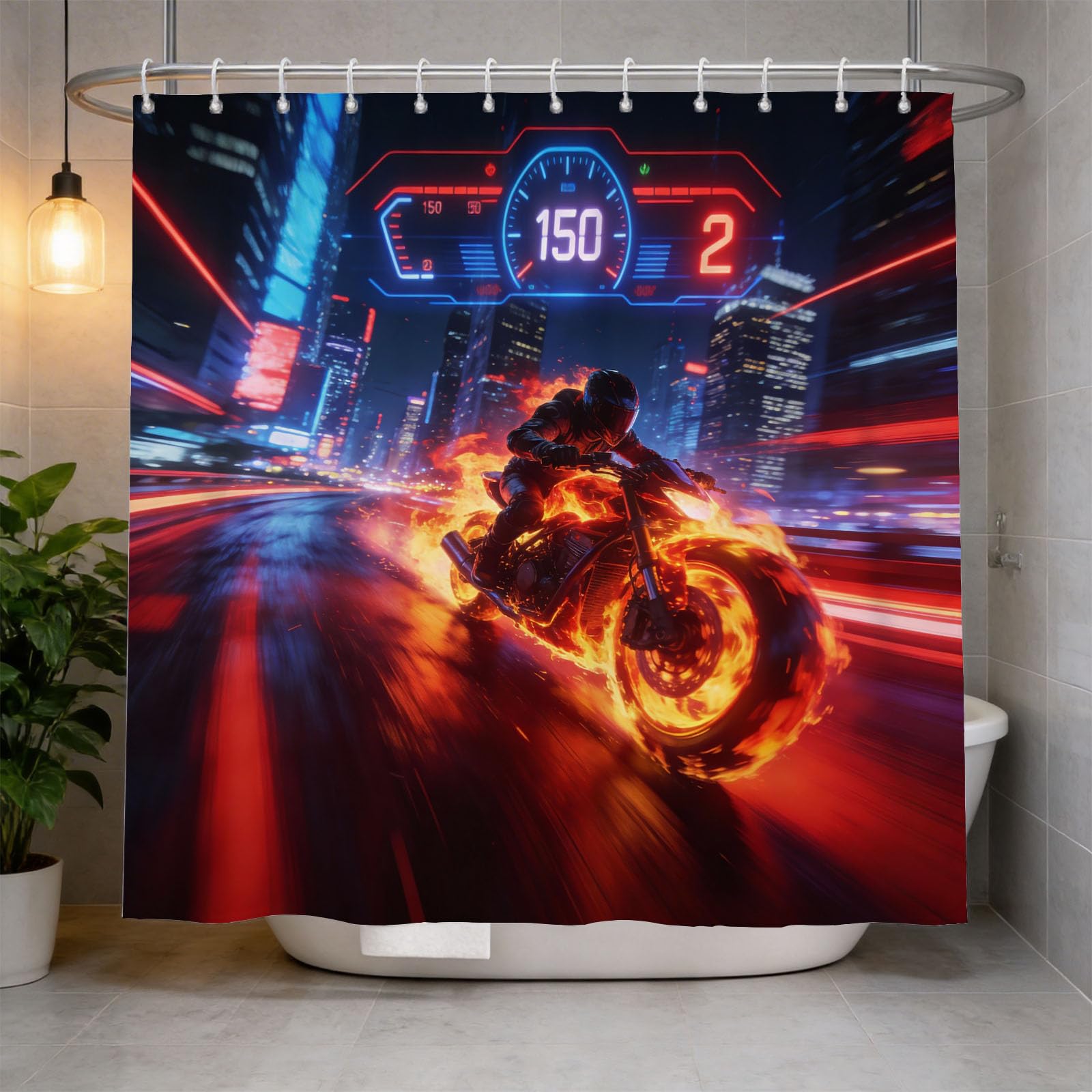 Hongduo 3D Cyberpunk Shower Curtain for Stalls Bathtubs Dreamy Bathroom Decor Shower Curtain Set Polyester Fabric Waterproof 180x180cm/71X71 Inch with Hooks