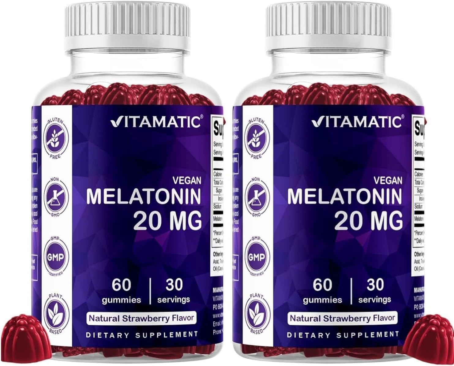 Vitamatic Melatonin 20mg Gummies for Adults, 30 Servings - 60 Count - Non-Habit Forming Supplement (Pack of 2)